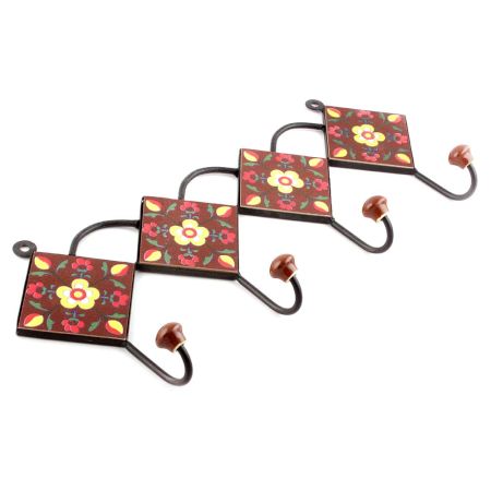 Brown And Yellow Ceramic Floral Tiles Hooks